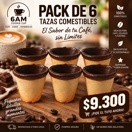 Pack de 6 tazas comestibles 6AM Cookie Cup más vendido